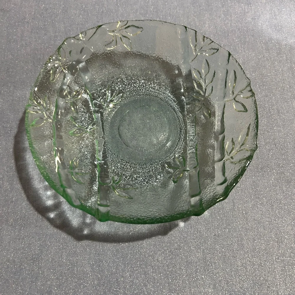8” green glass dish bamboo (Pier 1 Imports)